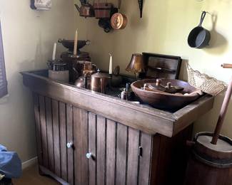 antique side cabninet  + antique butter churn