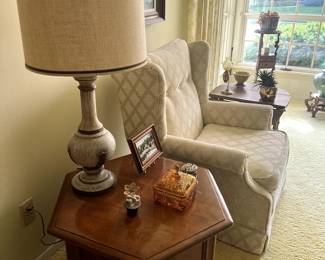 vintage table lamp + solid wood side table