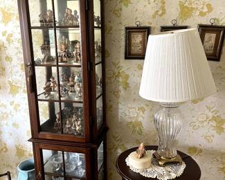 antique display cabinet, Hummels, Lalique Crystal figurines, end tables