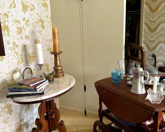 vintage tea service cart, antique marble top table
