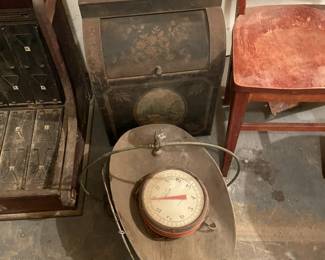 Vintage scale and other items.
