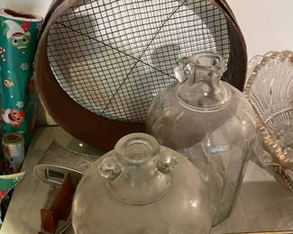 Vintage bottles and sifter.