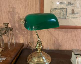 Bankers lamp with green shade.