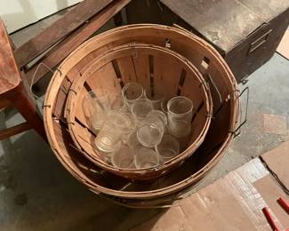 Vintage baskets and glasses.