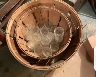 Vintage baskets with glasses.