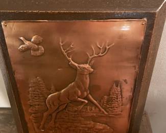 Vintage copper deer buck stag mule reindeer art plaque.