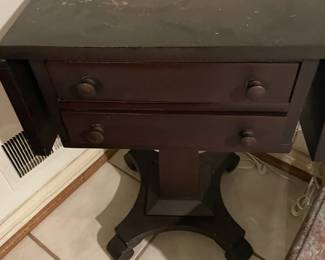 Small Empire two-drawer drop leaf side table.