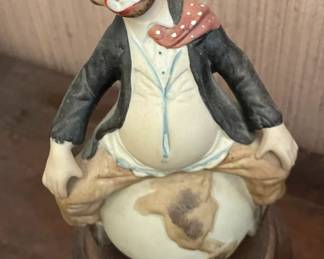 Clown sitting on globe - hand painted.