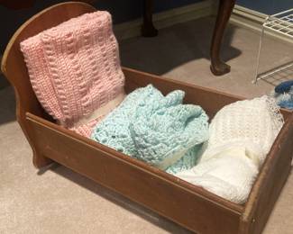 Doll cradle; baby blankets