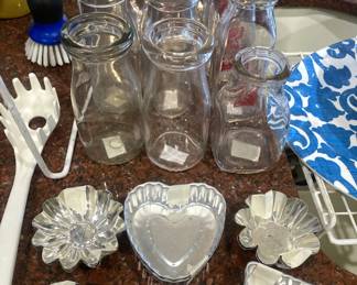 Vintage milk bottles; cookie cutters