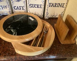 Canisters; cheese board; napkin holder