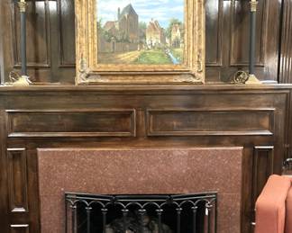 Fireplace screen, art, and lamps