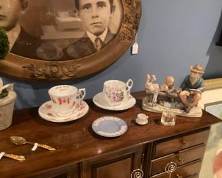 Two of several cups and saucers