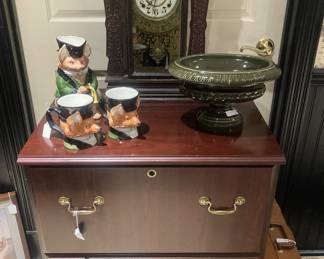 Fil cabinet; antique clock
