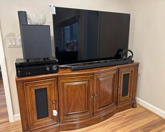 Samsung subwoofer and speaker set, Samsung smart TV, Sligh Smart Media Console
