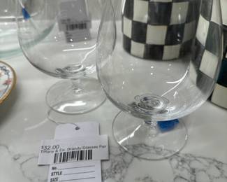 Mackenzie Childs Checkered Canister Set, Tiffany & Co. Brandy Glasses Pair
