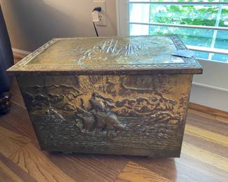 Embossed Brass Coal Box