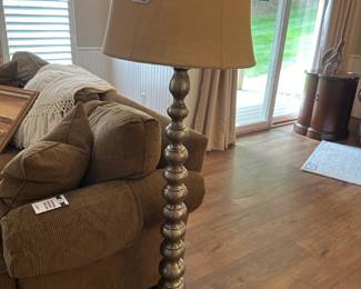 Rustic Silver Floor Lamp, Henredon corduroy style couch