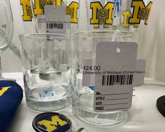 University of Michigan Etched Glass Pair, University of Michigan Stemmed Beer Glass Set, University of Michigan Pilsner Glass Set