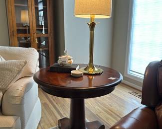 Baker Accent Table, Mackenzie-Childs Butterfly Squash Jar, Stiffel Tulip Lamp, Lenox coasters
