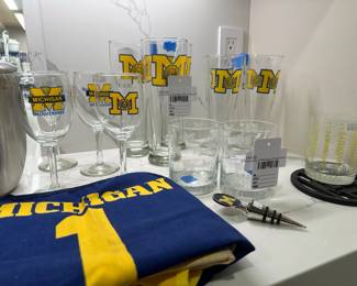 University of Michigan Etched Glass Pair, University of Michigan Stemmed Beer Glass Set