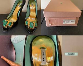 Miu Miu Black Patent Pumps Embellished with Stones size 38-1/2
