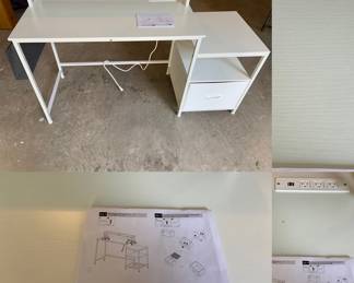 White Computer/Gaming Desk with Power Outlets, Bins-Like New