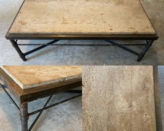  Industrial Steel & Stone Top Coffee Table