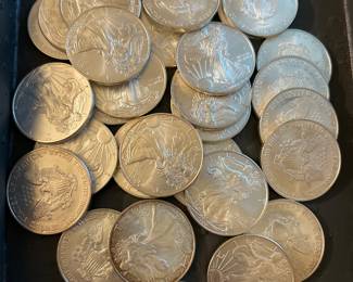 Silver dollars Morgans, Walking Liberty and Canadian 1oz coins over 100 in all