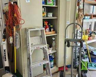 Ladder, dolly, cabinet