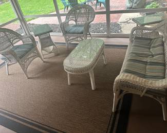 Buy it now -  7 piece white wicker set $400
Comes with cushions.  Area rug $45
