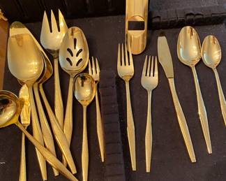 Vintage Oneida "Florentine" Gold Plated Flatware. 106 Pieces with Service