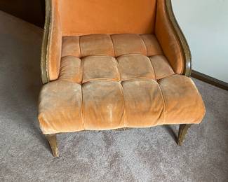 Mid Century Traditional Creamy Orange Tufted Velvet Arm Chair
