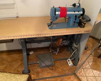 Vintage Industrial Singer Professional 20U Sewing Machine with Singer Industrial Sewing Measure Table with Thread Holder