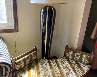 Vintage Union Furniture Curved Bench, Post Modern Black/Gold Floor Lamp