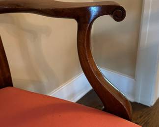 Set of 4 Chippendale-Style Dining Chairs Upholstered in Contrasting Fabrics - 2 Arm, 2 Side. 19" Seat Height. Photo 3 of 6. 