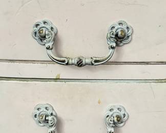 Pale Pink Side Table with Glass Top. Measures 24" W x 14" D x 26" H. Photo 2 of 4. 