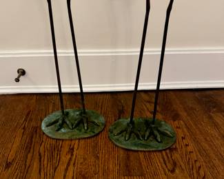 Pair of Hollywood Regency  Brass Crane Statues. Small Measures 28" H; Large Measures 34" H. Photo 2 of 2. 