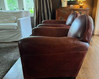 Pair of Vintage Italian Leather Club Chairs. Each Measures 32" D x 32" W. Photo 2 of 5. 