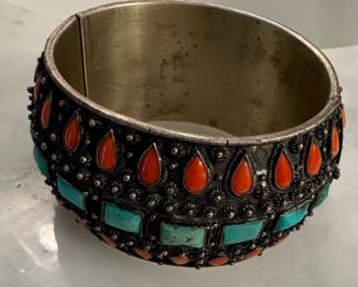 Sterling, Turquoise and Coral Cuff. 