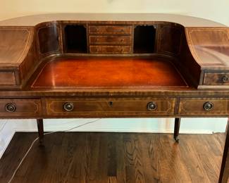 Reproduction Howard & Sons "Style" English Mahogany Writing Desk with Leather Top. Measures 50" W x 27" D. Photo 2 of 6. 