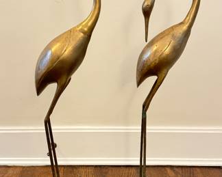 Pair of Hollywood Regency Brass Crane Statues. Small Measures 28" H; Large Measures 34" H. Photo 1 of 2. 