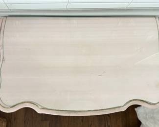 Pale Pink Side Table with Glass Top. Measures 24" W x 14" D x 26" H. Photo 4 of 4. 