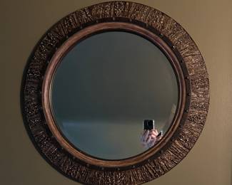 Faux Bois Round Mirror. Measures 26" D. Photo 1 of 2. 