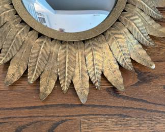 Small Metal Gilt Leaf "Sunburst" Mirror. Measures 16" D. Photo 2 of 2. 