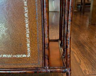 Vintage Burnt Bamboo Magazine Rack with Leather Front and Brass Details. Photo 2 of 2. 