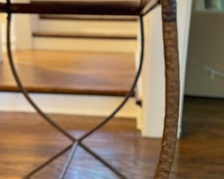 Pair of Jayson Home & Garden Gilded Stamped Iron Side Tables with Smoky-Glass Mirrored Tops. Each Measures 16.5" W x 28.5" D x 22.5" H. Photo 3 of 4. 