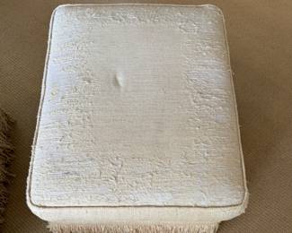 Pair of Kreiss Collection Club Chairs & Matching Ottoman with Fringe. Boho Chic as Is But Would Benefit From Reupholstering! Ask Us For Resources. Measurements: 34" W x 36" D (Chairs) & 32" x 25" (Ottoman). Photo 4 of 4. 