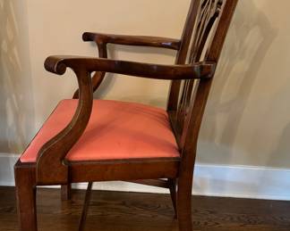 Set of 4 Chippendale-Style Dining Chairs Upholstered in Contrasting Fabrics - 2 Arm, 2 Side. 19" Seat Height. Photo 2 of 6. 