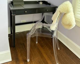 Ebonized Wood Two Drawer Writing Desk. Measures 48" W x 24" D. Photo 1 of 2. 